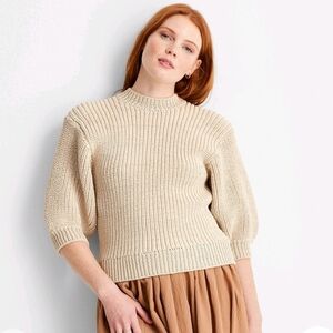 Women's Bubble Sleeve Crewneck Sweater - Future Collective Khaki XL